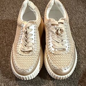 Selina -ShuShop Women's Gold Knit Sneakers